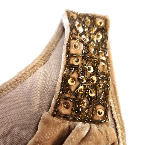 NEW VINTAGE ICE Beaded Strap Camel Tan Crushed Velvet Tank Top Small 90s Y2K - Picture 3 of 4